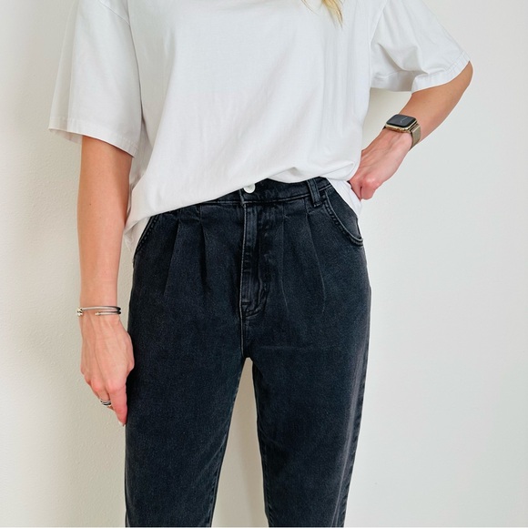 New Current/Elliott pleated high rise gravity black denim jeans - Picture 4 of 16